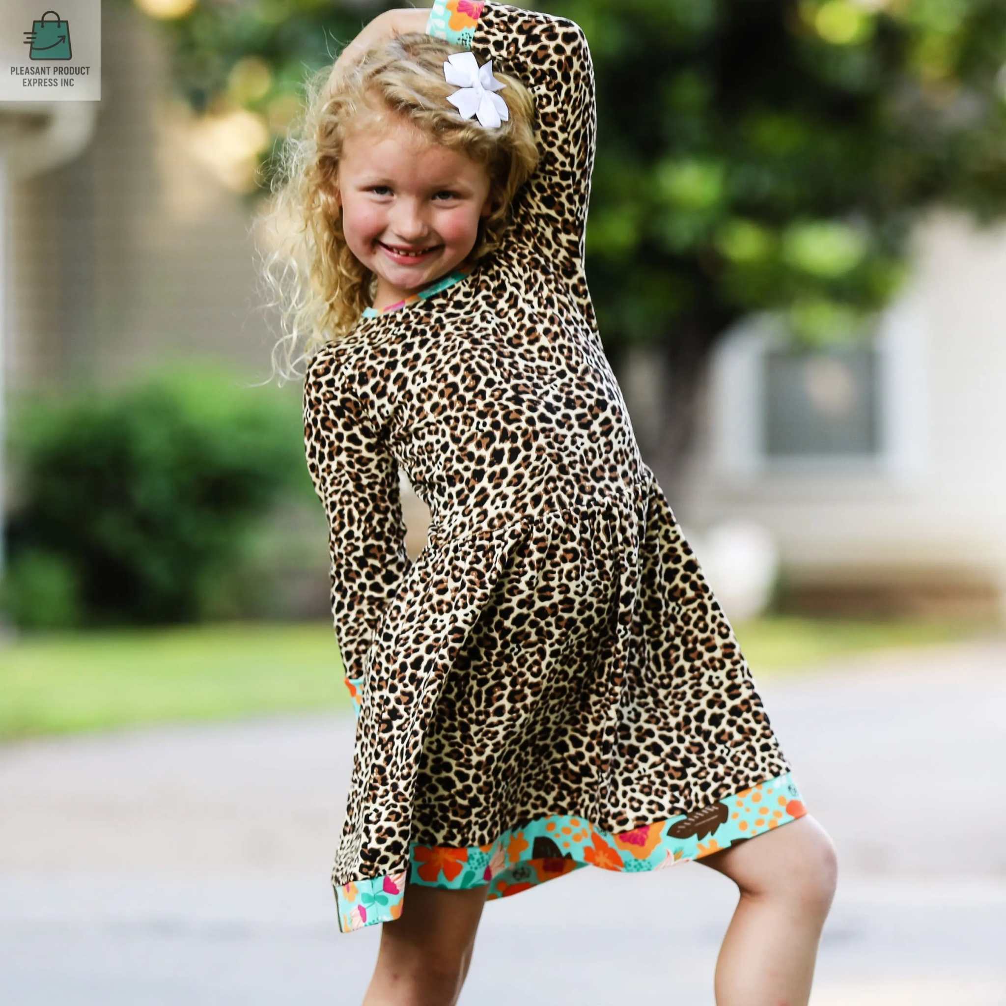 AnnLoren Little & Big Girls Long Sleeve Leopard Rose Fall Floral Dress Boutique-2