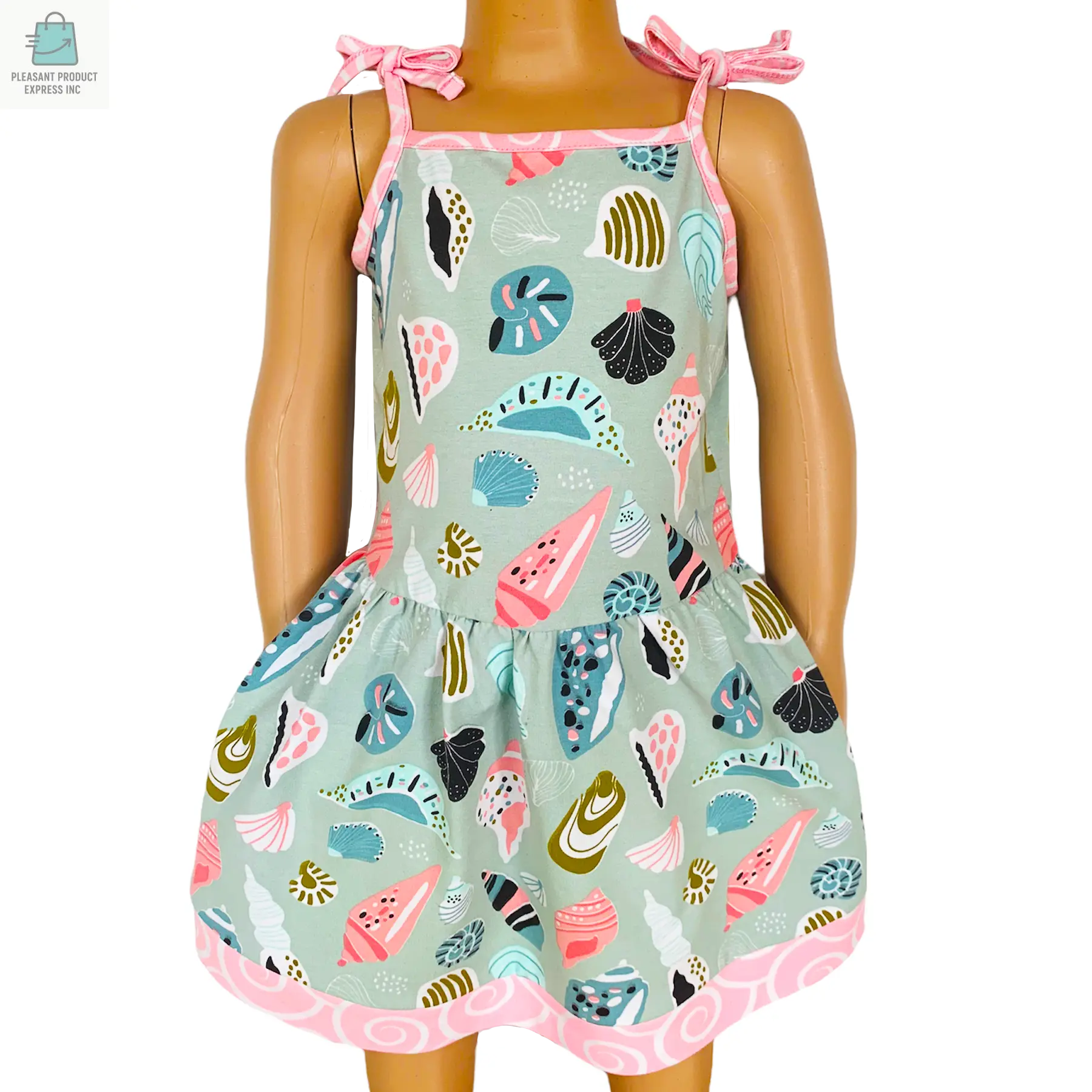 AnnLoren Girls' Seashells summer beach dress with adjustable spaghetti straps and colorful seashell print