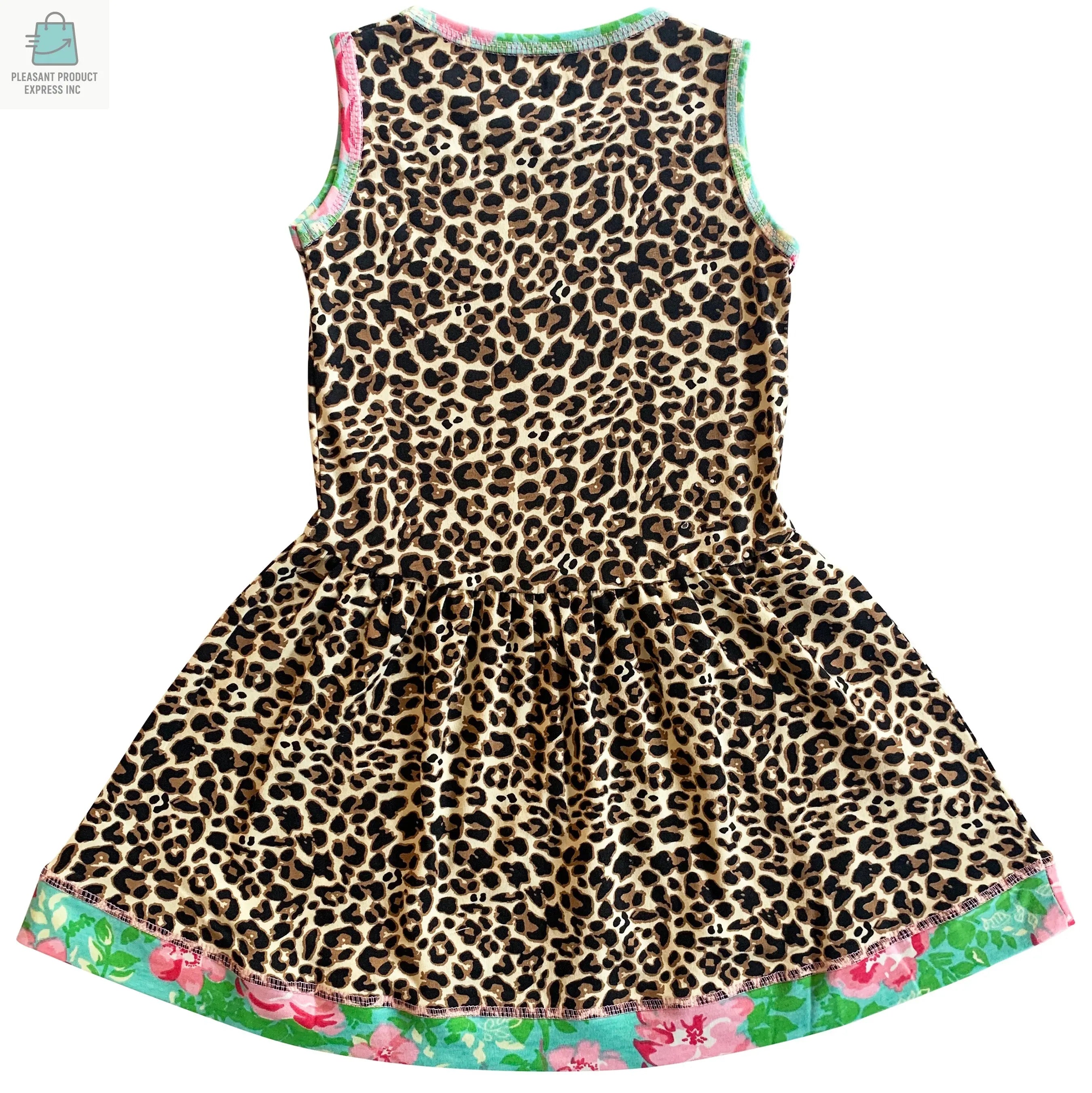 AnnLoren Little & Big Girls Spring Leopard Rose Floral Sleeveless Boutique Dress-1