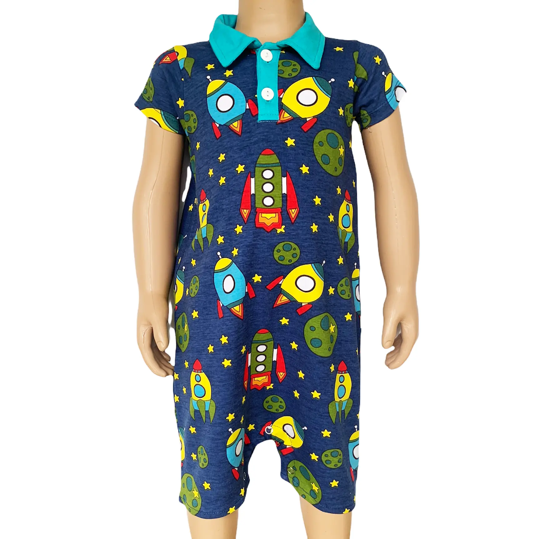 AnnLoren Spaceship short sleeve Baby Toddler Boys Romper-1