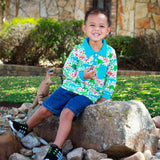 AnnLoren Toddler & Big Boys Long Sleeve Polo Shirt with Pocket Dinosaur Print-2