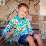 AnnLoren Toddler & Big Boys Long Sleeve Polo Shirt with Pocket Dinosaur Print-3