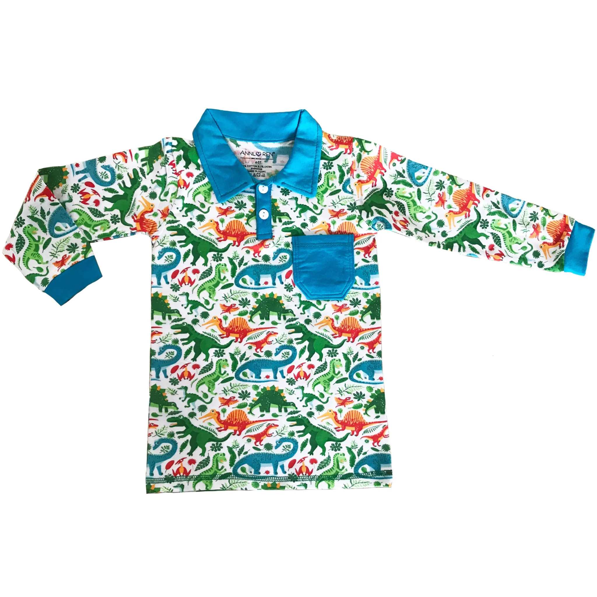 AnnLoren Toddler & Big Boys Long Sleeve Polo Shirt with Pocket Dinosaur Print-4