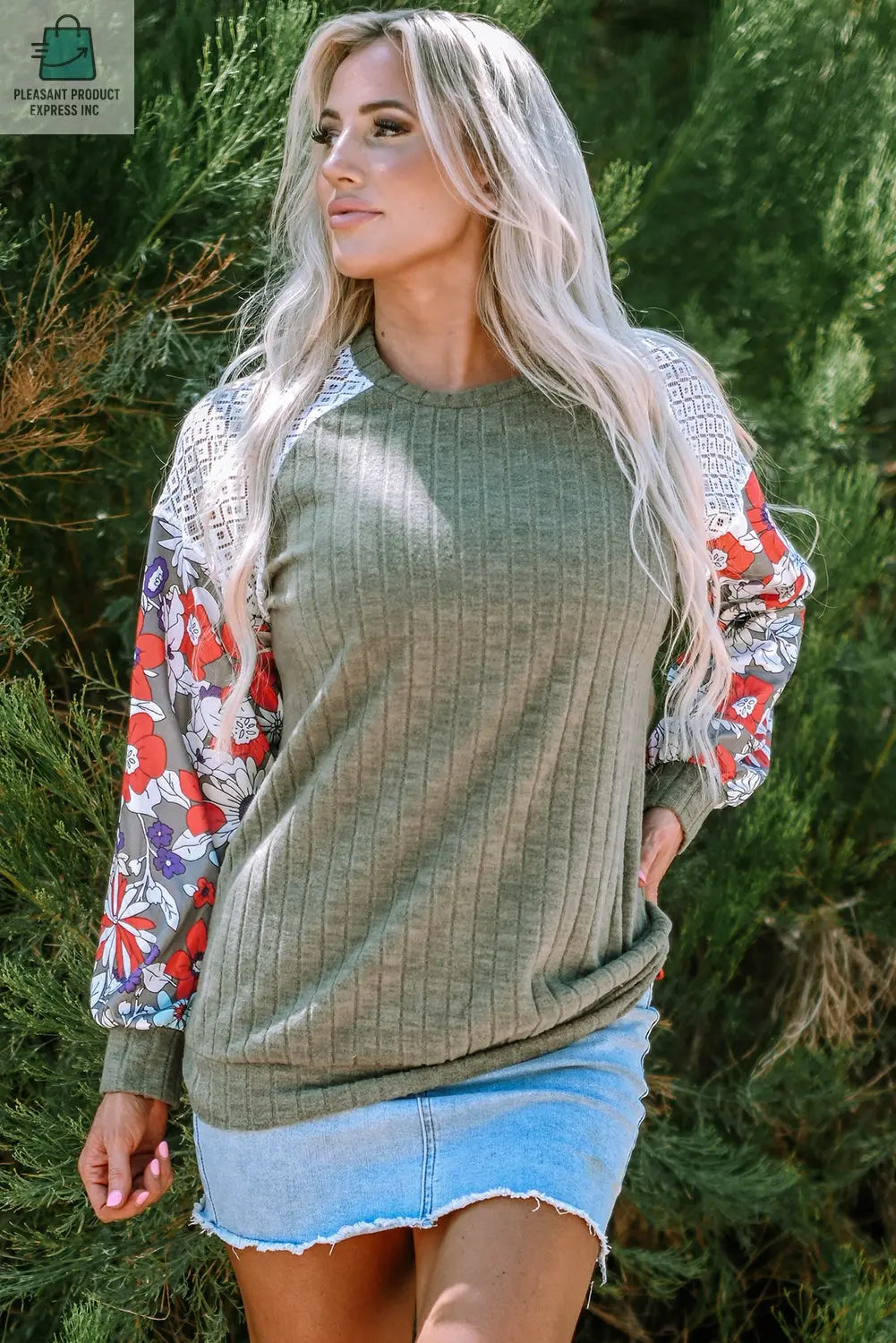 Bailey Patchwork Long Sleeve Ribbed Blouse-0