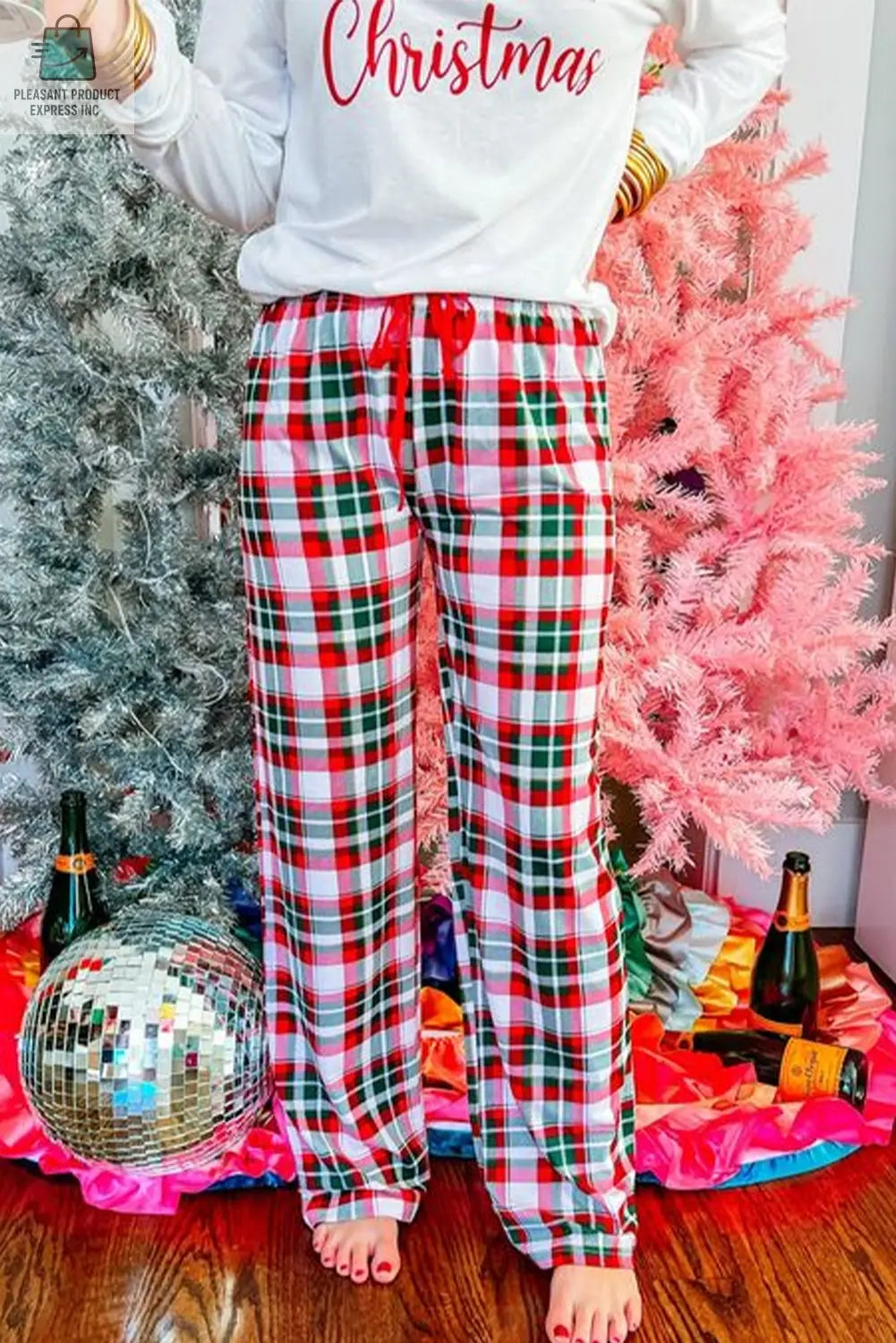 Bella Merry Christmas Plaid Print Two Piece Lounge Set-2
