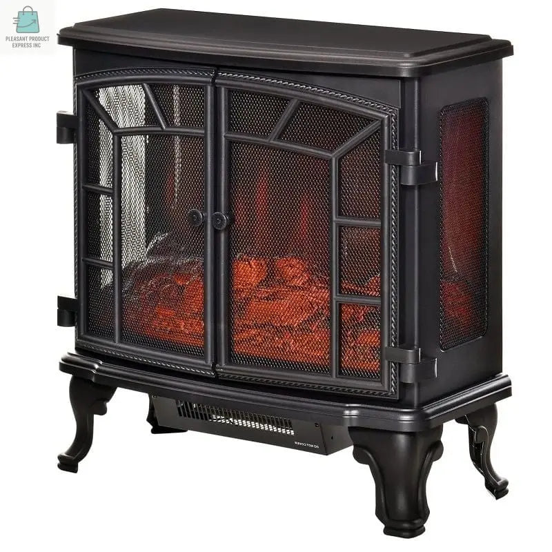 Black Remote Controlled Electric Fireplace Heater Realistic LED Flames and Logs-2