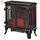 Black Remote Controlled Electric Fireplace Heater Realistic LED Flames and Logs-2