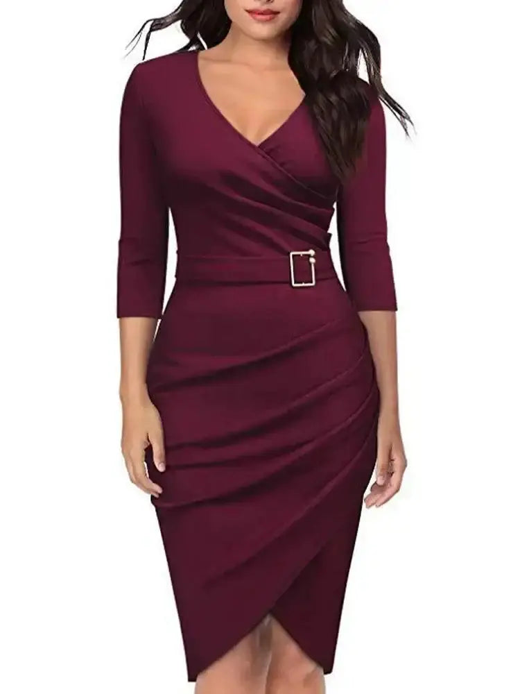 Bodycon Short Dress Women Long Sleeve V Neck Slim FitPleasant Product