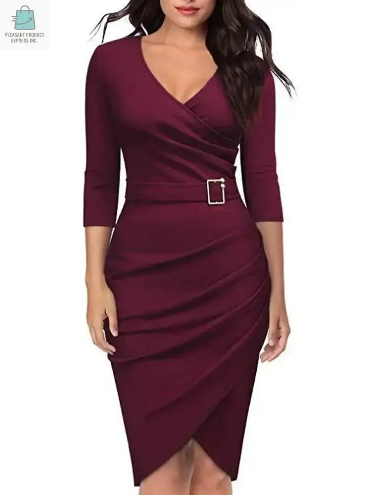 Bodycon Short Dress Women Long Sleeve V Neck Slim FitPleasant Product