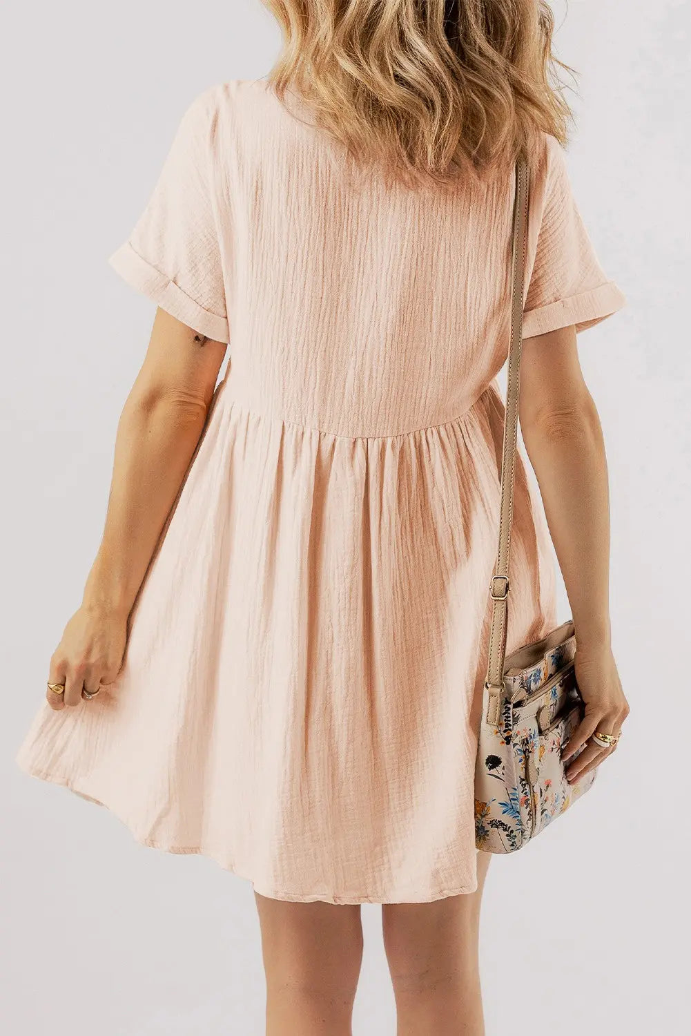 Bria Folded Short Sleeve Lace V Neck Mini Dress-1