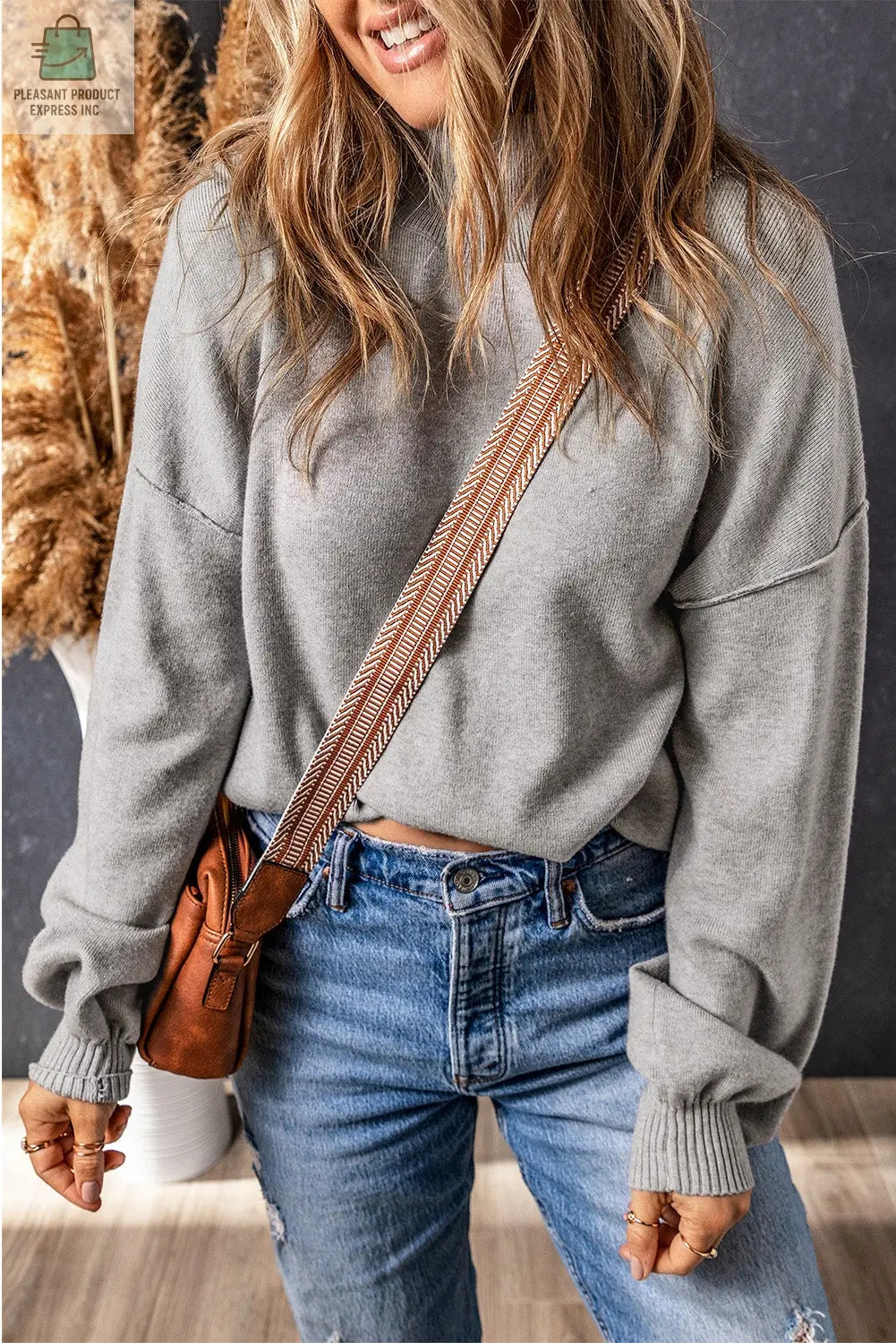 Brielle Turtleneck Drop Shoulder Bubble Sleeve Knit Sweater-0