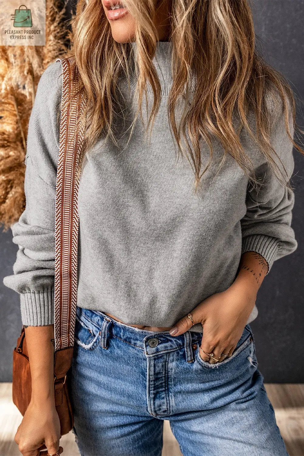 Brielle Turtleneck Drop Shoulder Bubble Sleeve Knit Sweater-2