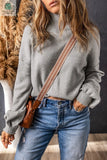 Brielle Turtleneck Drop Shoulder Bubble Sleeve Knit Sweater-3
