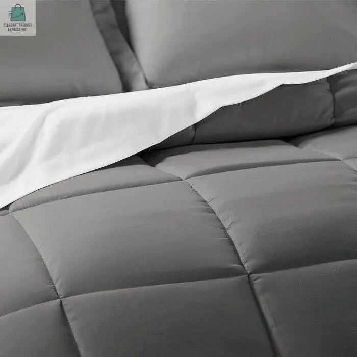 CA King Size 8-Piece Microfiber Reversible Bed-in-a-Bag Comforter Set in Grey-1