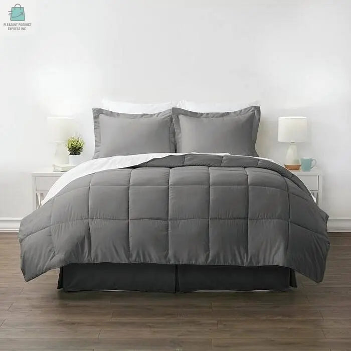 CA King Size 8-Piece Microfiber Reversible Bed-in-a-Bag Comforter Set in Grey-2