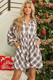 Callie Plaid Bubble Sleeve Shirt Dress-0