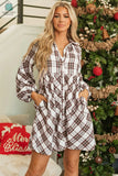 Callie Plaid Bubble Sleeve Shirt Dress-0