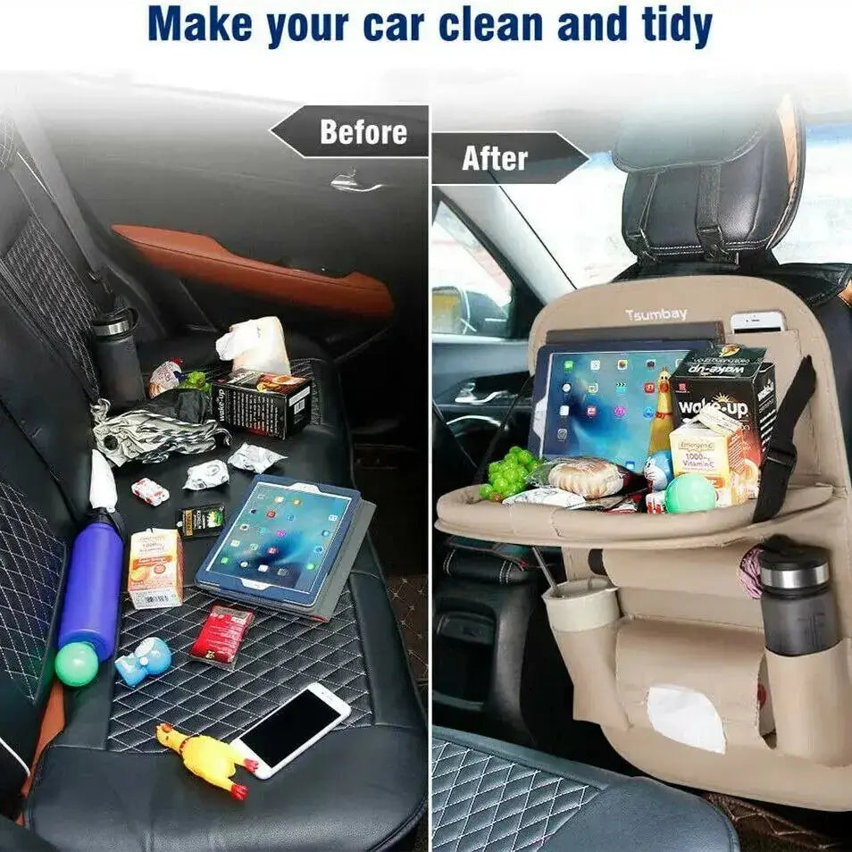 Upgrade your car's interior with our premium Car Seat Organizer with Foldable Table Tray. This must-have organizer is designed for parents, commuters, and anyone loo
