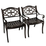 Cast Aluminum Dining Chairs Set of 2 with Patio Chairs Armrests Flower Pattern-Bronze-0