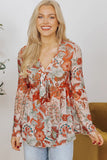Celeste Floral V Neck Knot Bell Sleeve Blouse-2