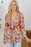 Celeste Floral V Neck Knot Bell Sleeve Blouse-2