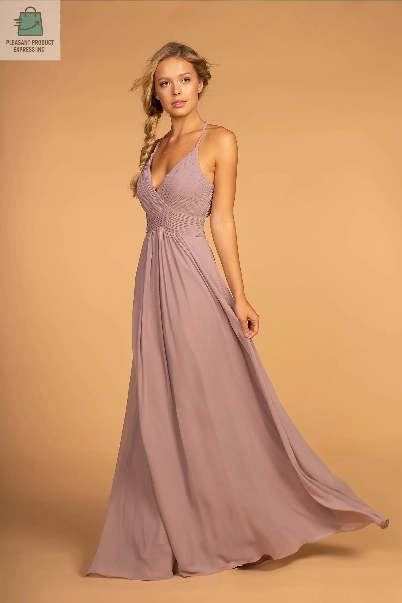 Chiffon Ruched Bodice Long Dress-0