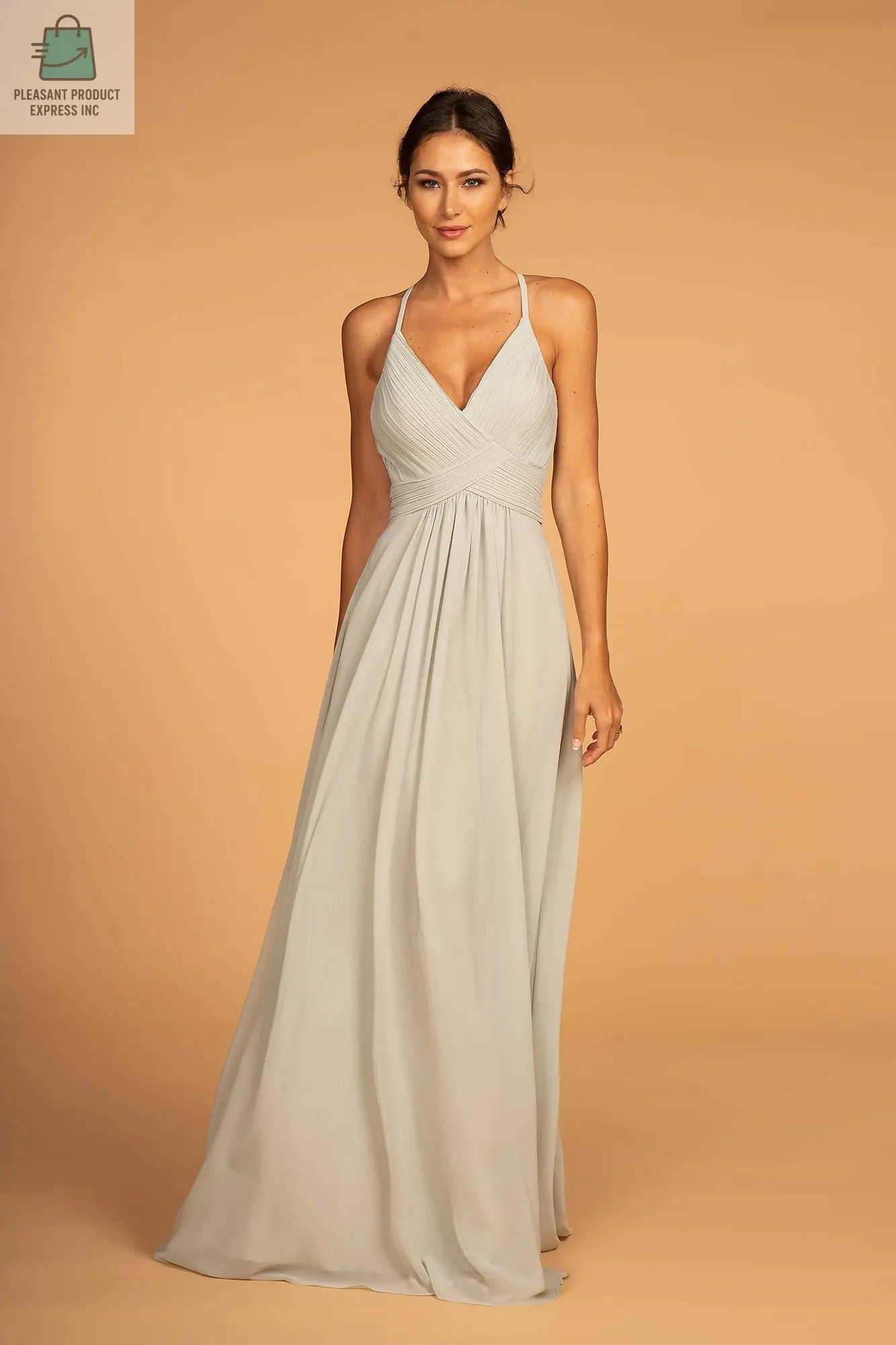 Chiffon Ruched Bodice Long Dress-5