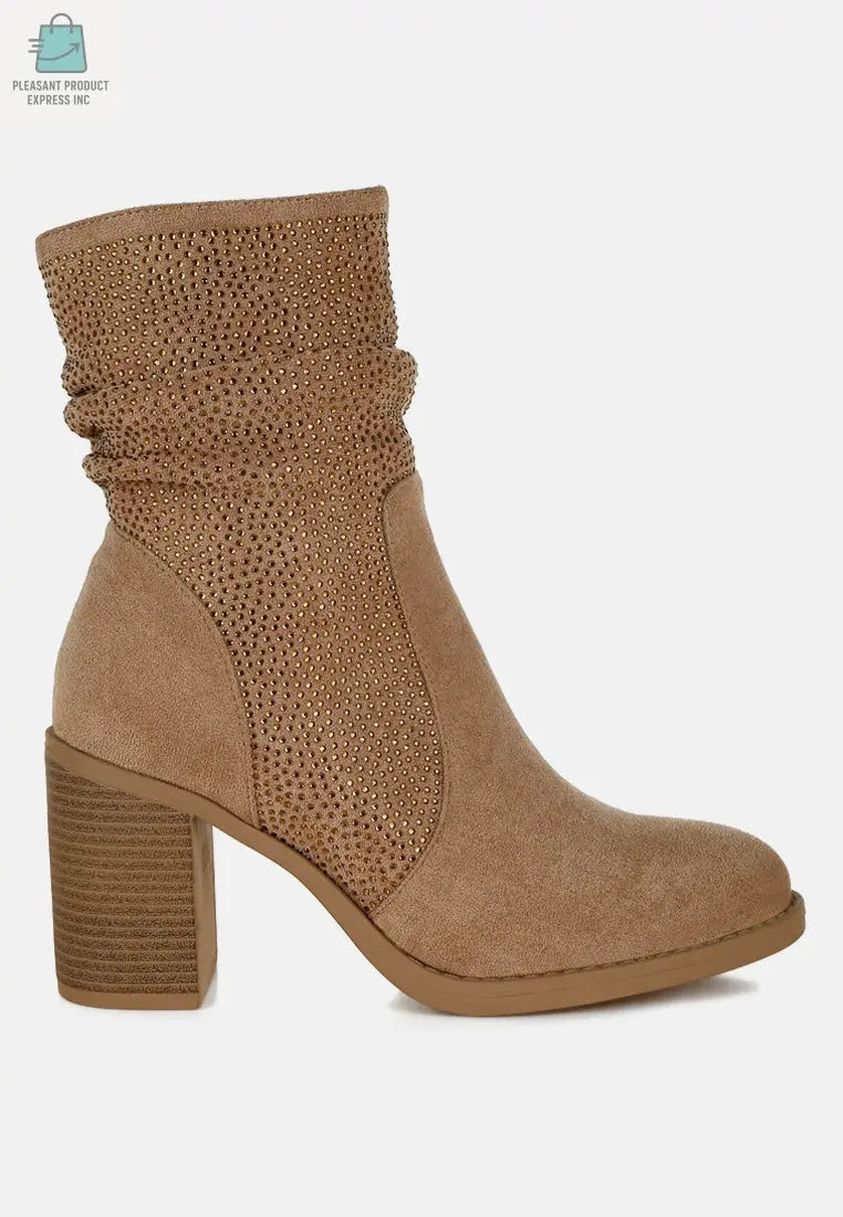Chinar Rhinestone Studded Slouchy Ankle Boots-0
