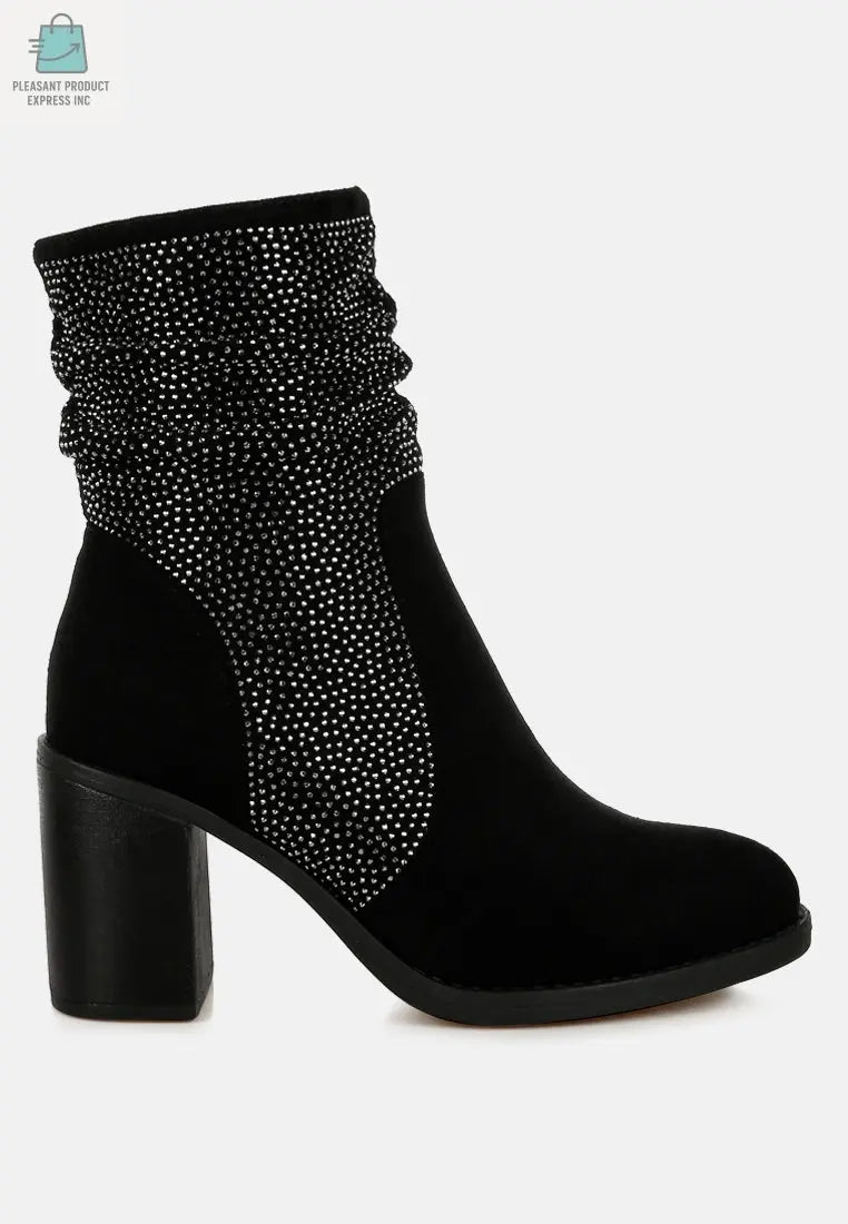 Chinar Rhinestone Studded Slouchy Ankle Boots-5