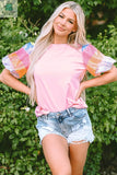 Colette Sequin Striped Puff Sleeve Top-0