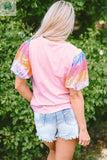 Colette Sequin Striped Puff Sleeve Top-1