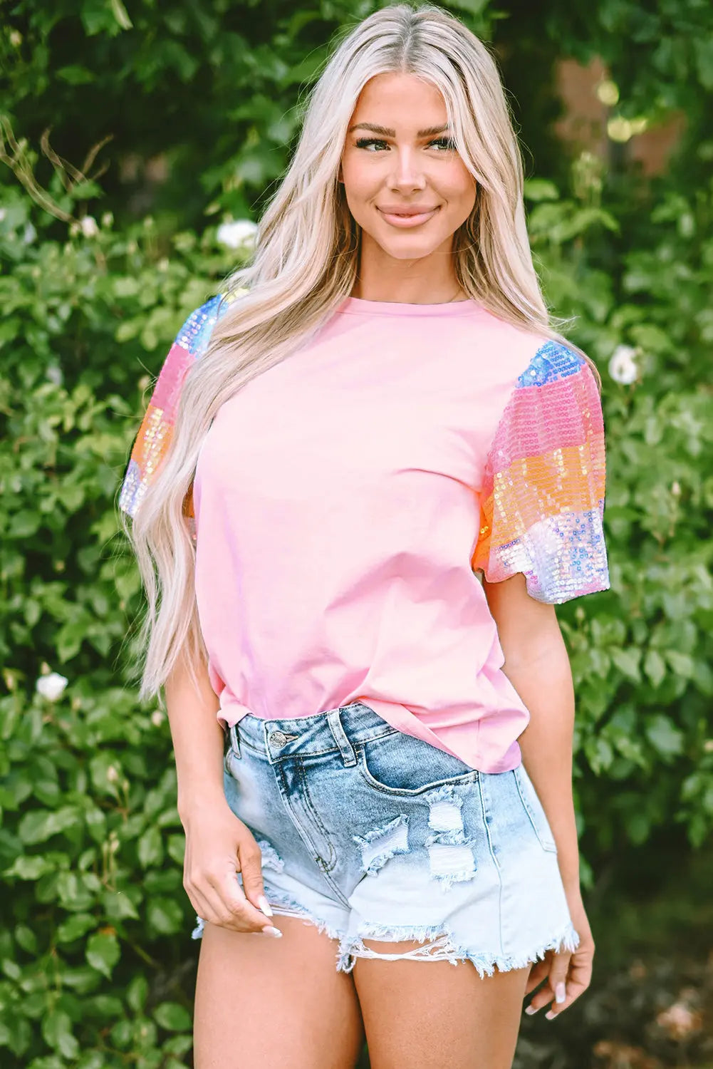 Colette Sequin Striped Puff Sleeve Top-2