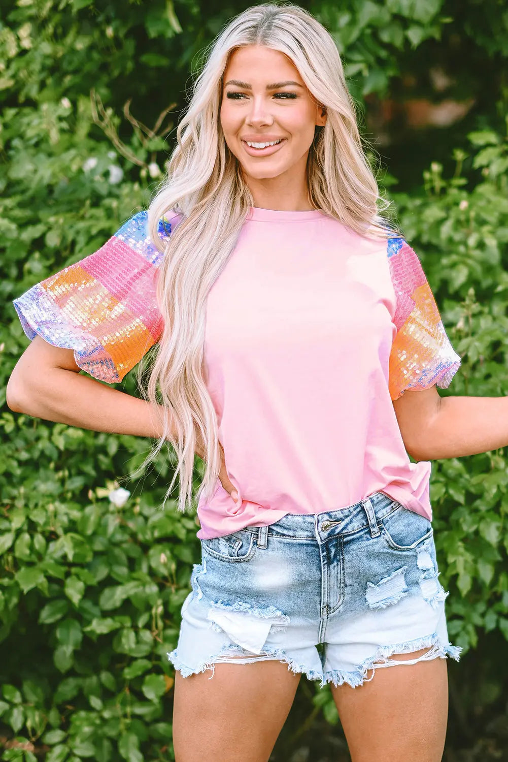 Colette Sequin Striped Puff Sleeve Top-3