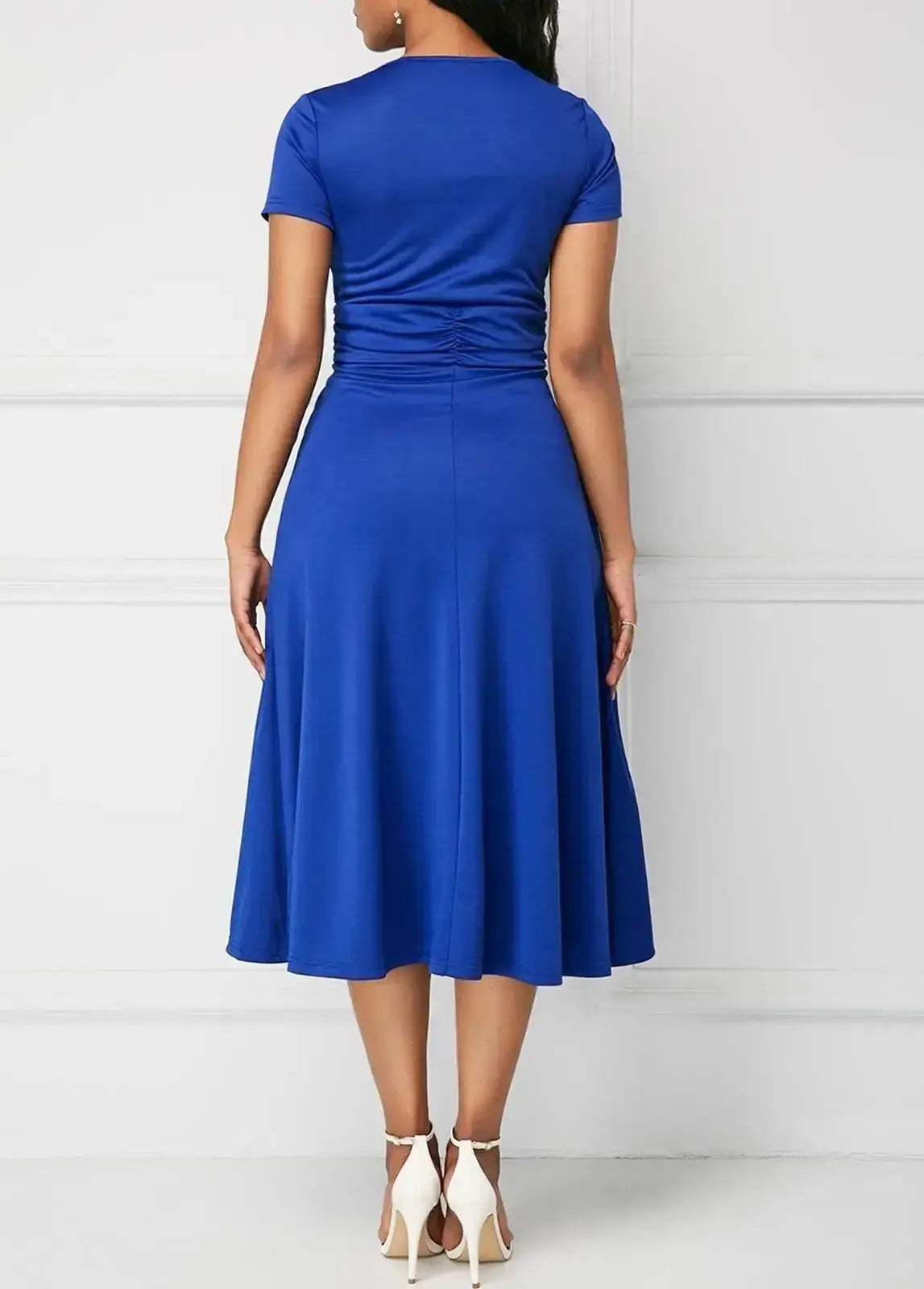 Elegant Women Solid Color Short Sleeve V Neck AsymmetricPleasant Product