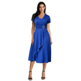 Elegant Women Solid Color Short Sleeve V Neck AsymmetricPleasant Product