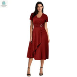 Elegant Women Solid Color Short Sleeve V Neck AsymmetricPleasant Product