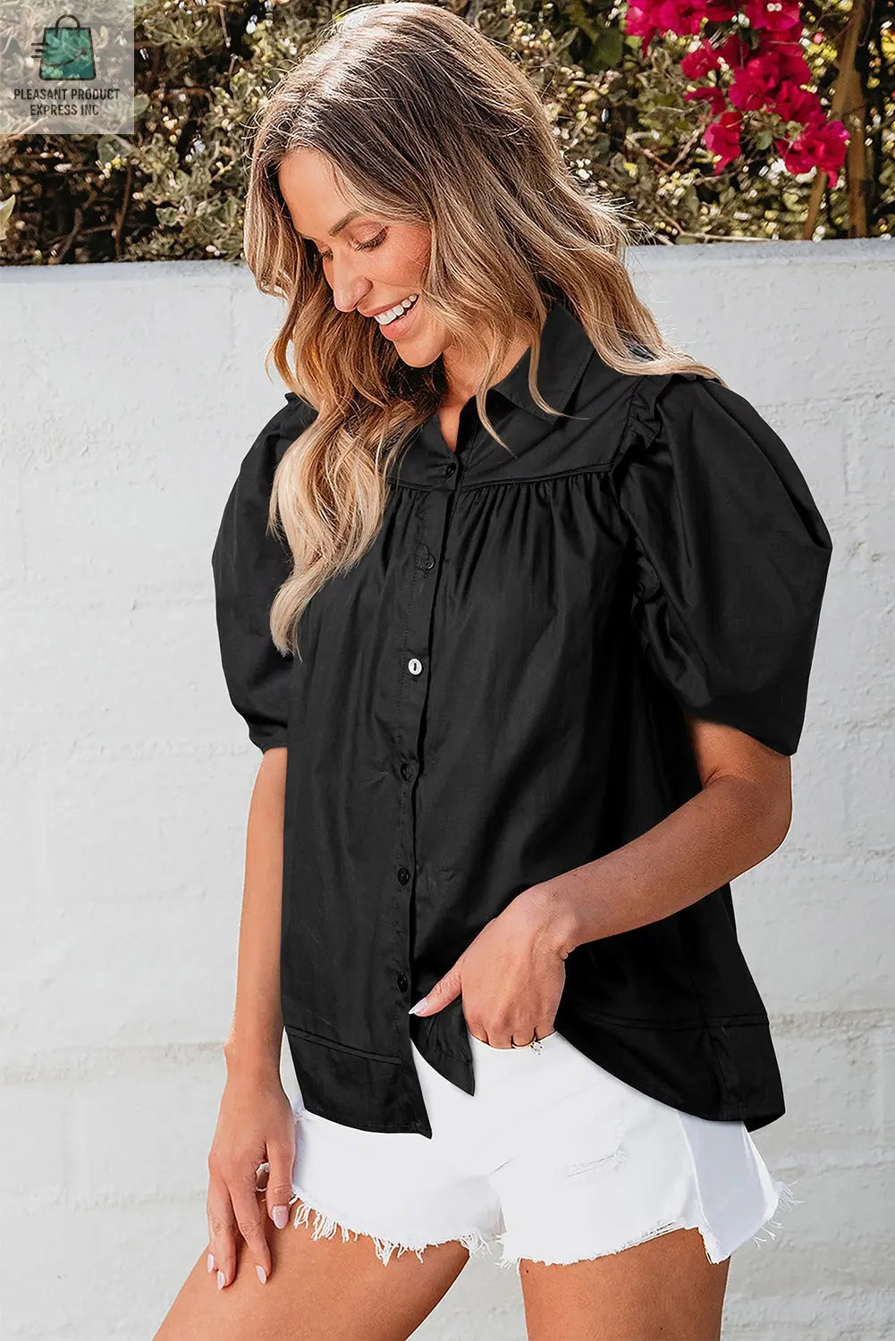 Elena Puff Sleeve Loose Shirt-2