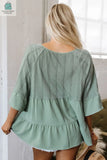 Ensley Tie Split Neck Textured Ruffle Patchwork Blouse-1
