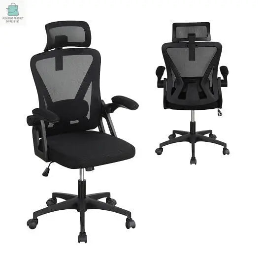 Ergonomic Mesh Office Chair with Adjustable Lumbar Support and Flip-up Armrests-Black-1