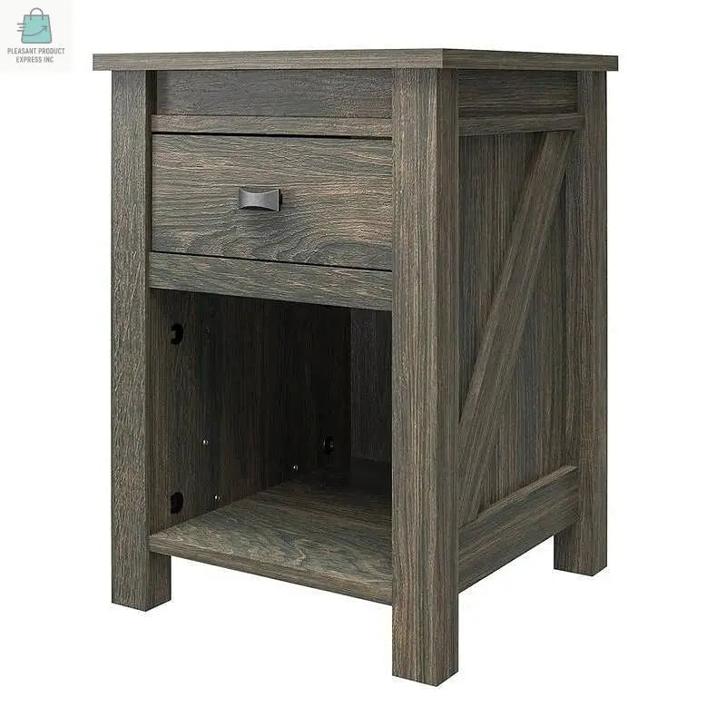 Farmhouse 1-Drawer Bedroom Nightstand with Open Shelf in Rustic Grey Oak-2