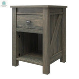 Farmhouse 1-Drawer Bedroom Nightstand with Open Shelf in Rustic Grey Oak-2