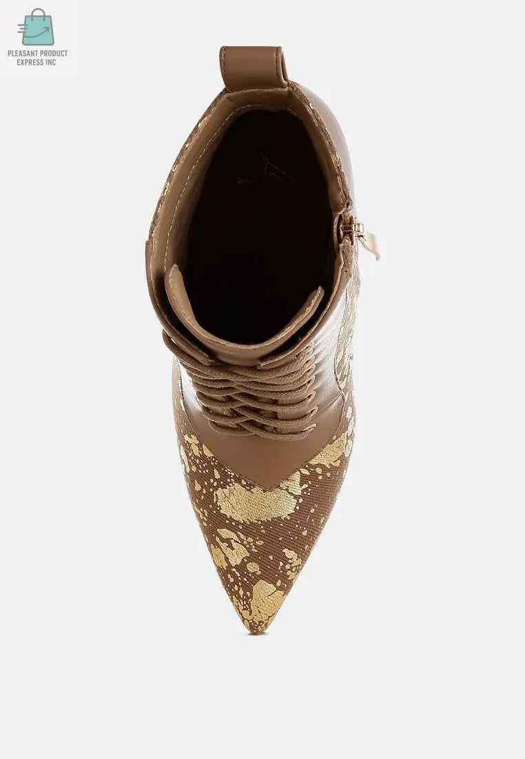 Fat Cat Abstract Pattern Lace-Up Ankle Boots-3