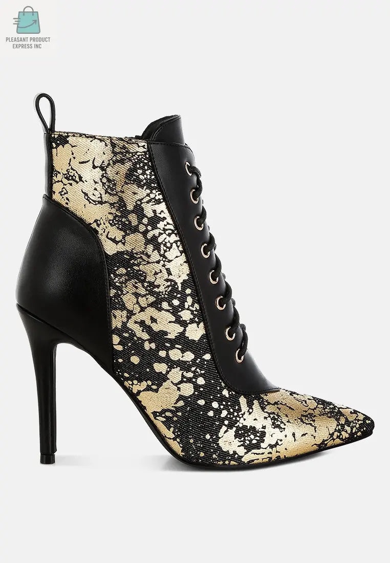 Fat Cat Abstract Pattern Lace-Up Ankle Boots-5