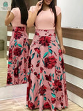 Flower print color matching short-sleeved dress for women'sPleasant Product