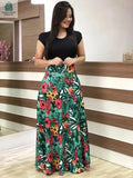 Flower print color matching short-sleeved dress for women'sPleasant Product