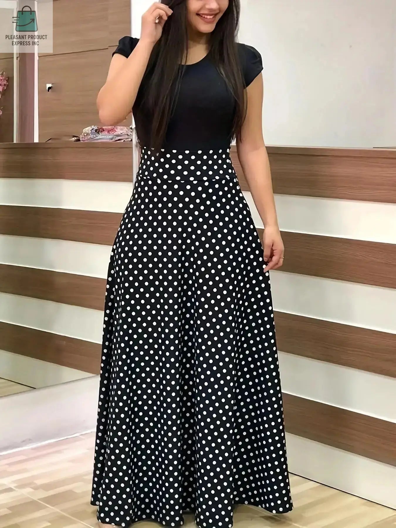 Flower print color matching short-sleeved dress for women'sPleasant Product