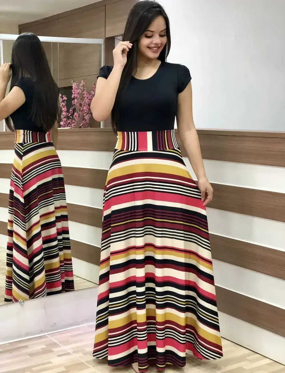 Flower print color matching short-sleeved dress for women'sPleasant Product