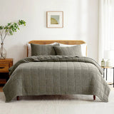 Full/Queen 3 Piece Cotton Faded Stone Washed Lightweight Quilt Set Green-2