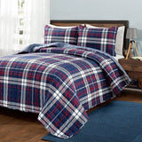 Full/Queen Farmhouse Plaid 3 Piece Lightweight Reversible Quilt Set-2