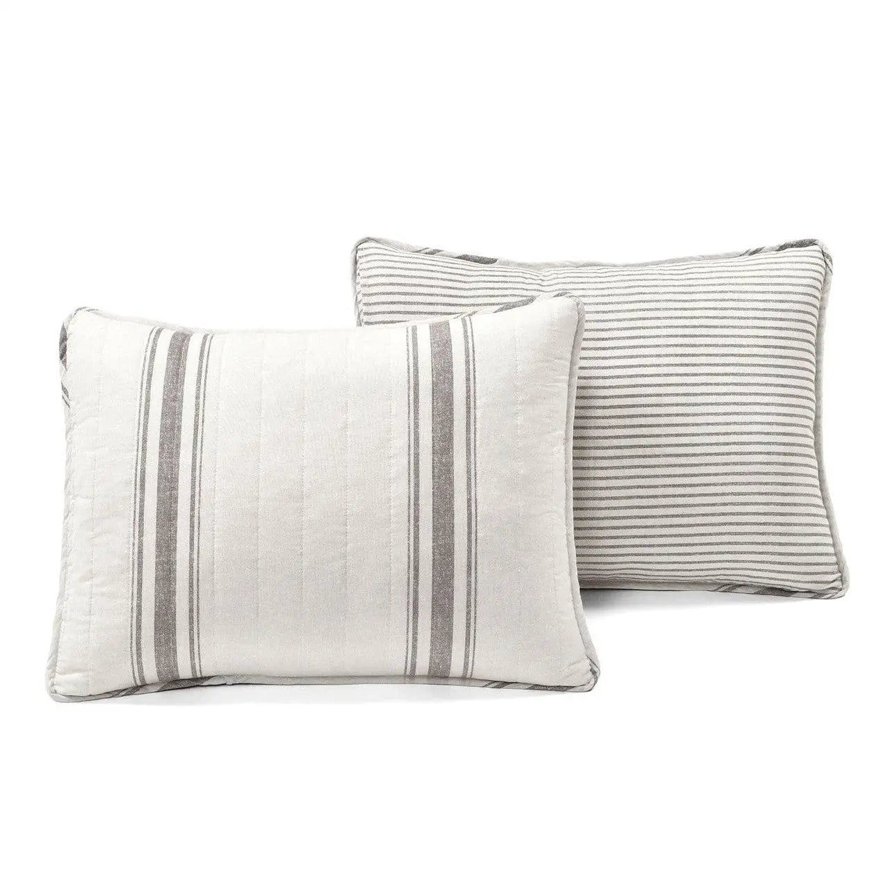 Full / Queen Grey Off-White 3 Piece Stripe Reversible Cotton Quilt Set-1